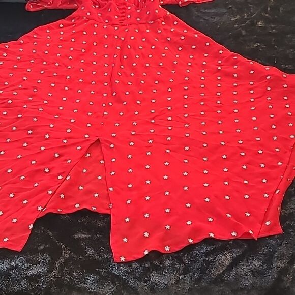 MAJE Raola Dress Red Floral Embroidered Midi - Picture 12 of 16